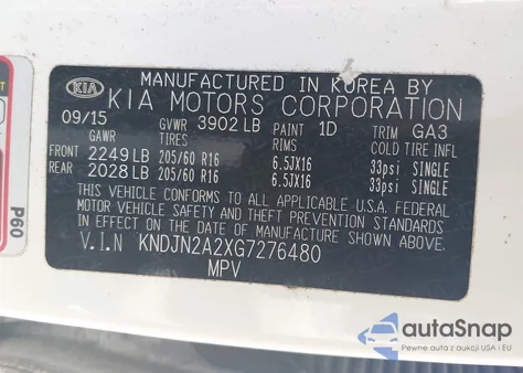 2016 Kia Soul из США, поврежденный, VIN KNDJN2A2XG7276480